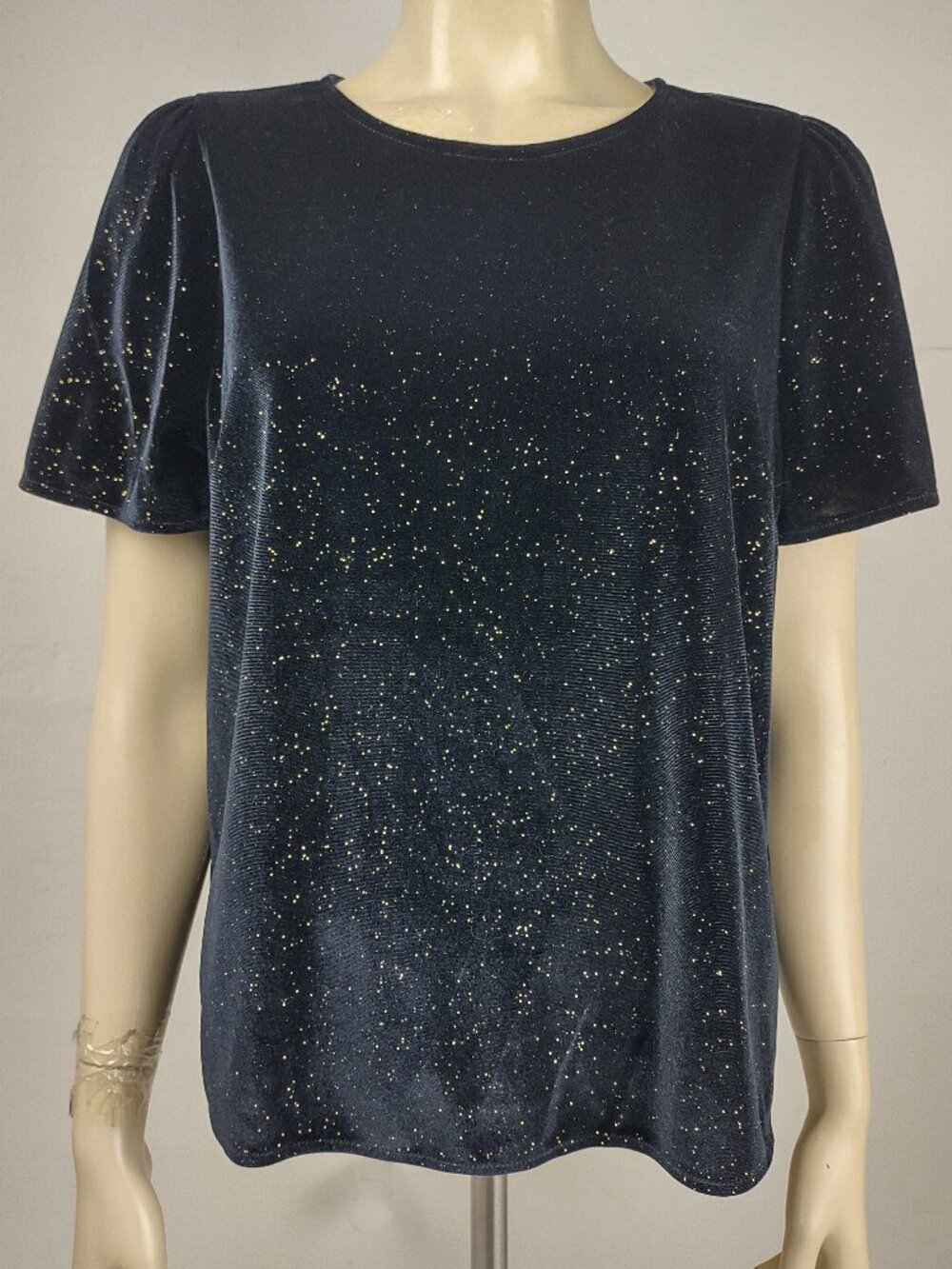 NWT J. Crew black gold metallic velour short sleeve blouse top ladies Medium